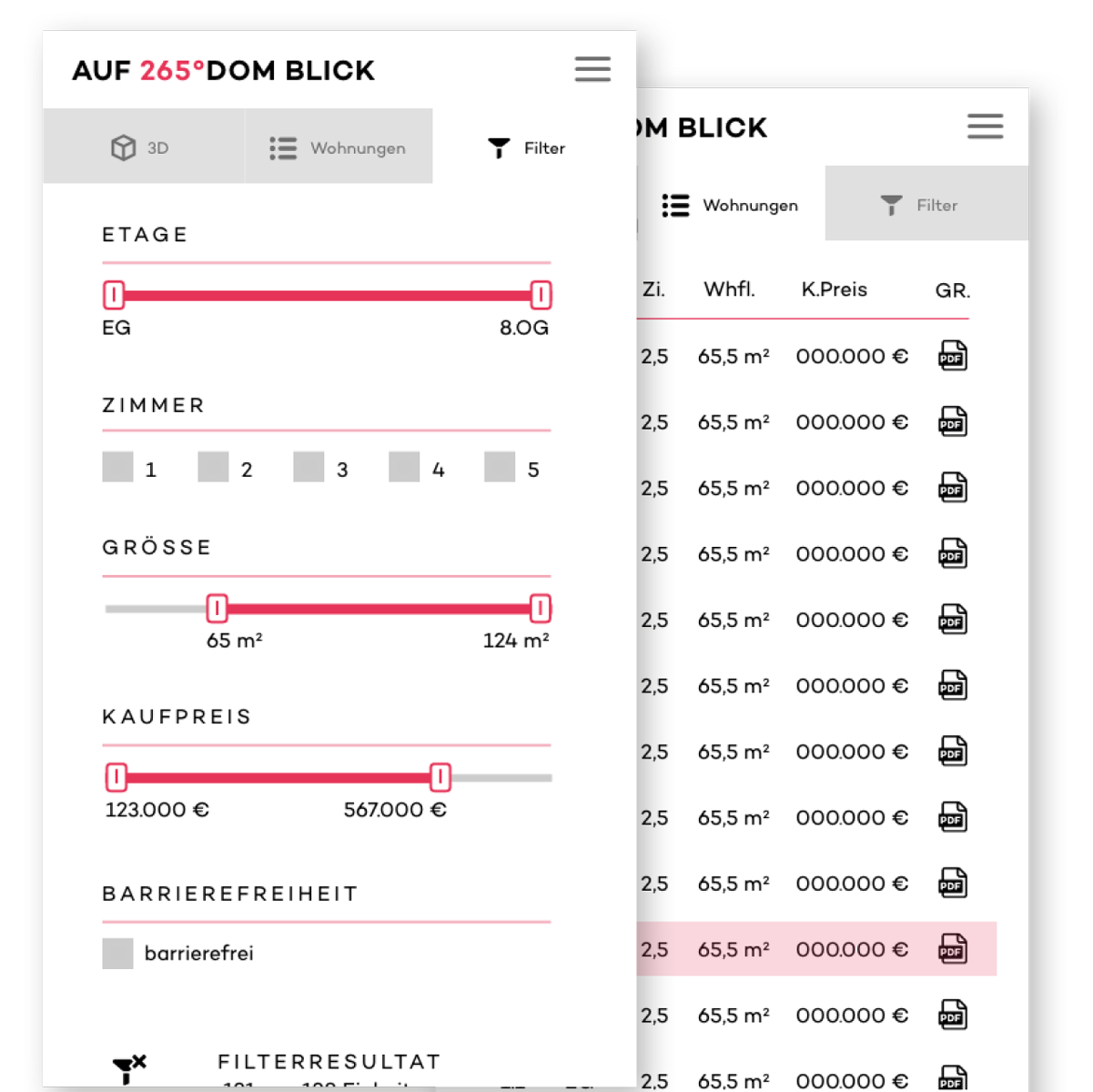 Wohnungsfinder Filter List Panel