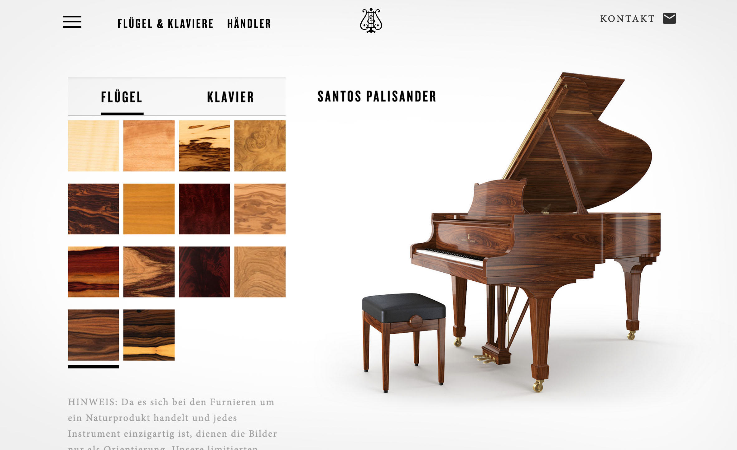Steinway Furnier Konfigurator