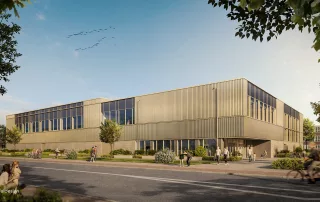 Sporthalle in Cuxhaven. Fotorealistische 3D Visualisierung von dreidesign. Architektur von mro