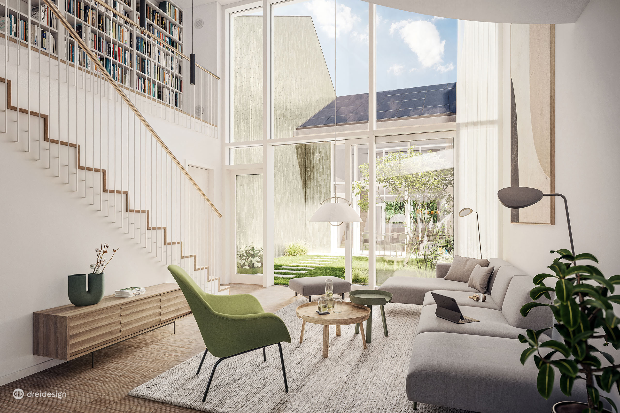 3D Visualisierung Wohnzimmer, Maisonettewohnung, Egentumswohnung